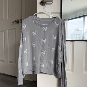 Gray Skull Print Women's Pullover Sweatshirt